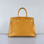 Hermes Birkin 35cm 6089 New Golden Crocodile Vein Handbags Silver