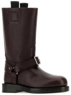 Burberry Saddle Leather Middle Boots Aubergine