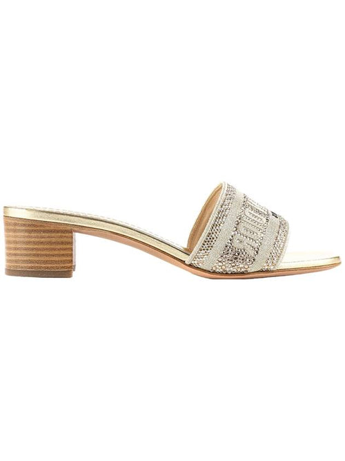 Dway Cotton Embroidered Slide Sandal Heels Gold Dior