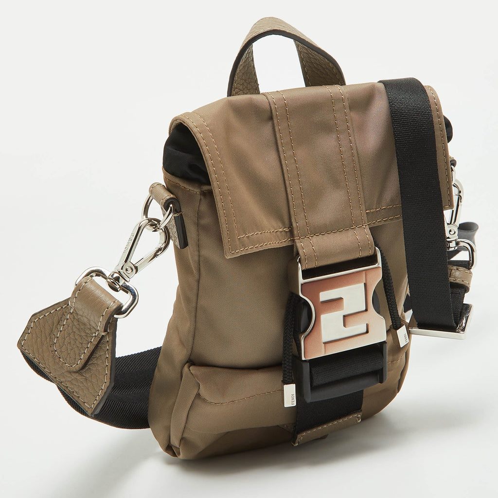 Fendi Beige/black Nylon And Leather Fendiness Crossbody Bag