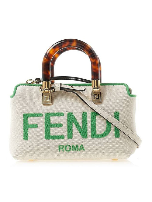 Fendi By The Way Small Canvas Tote Bag Green White