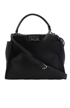 Fendi Womens Top Handle Grain Leather Two Way Peekaboo Handbag Dark Gray