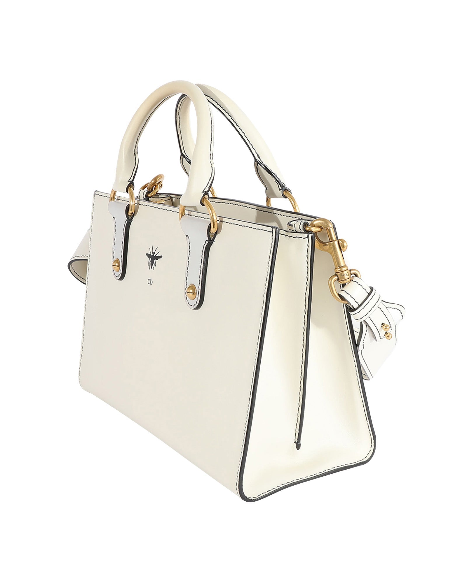 Christian Dior White Smooth Leather D-Bee Tote