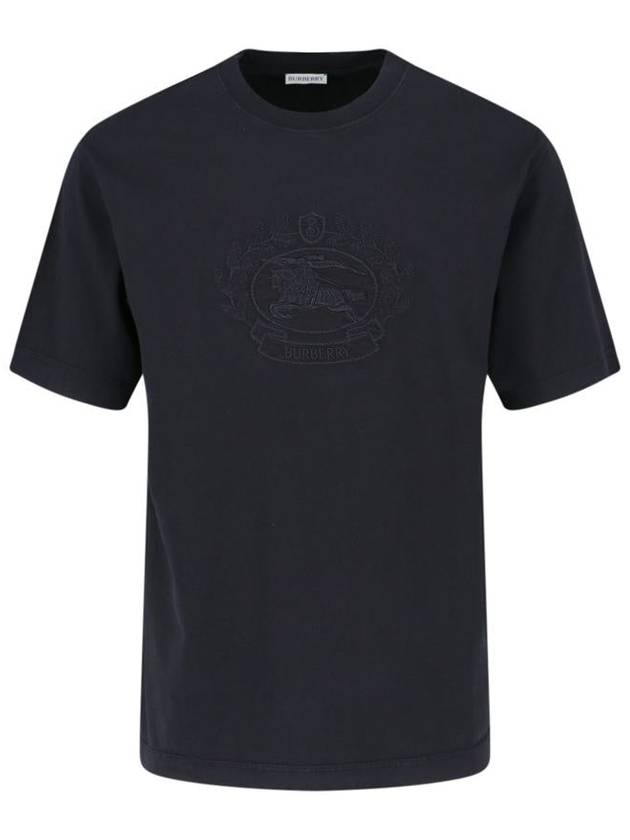 Burberry Embroidered Logo Cotton Short Sleeve T-Shirt Black