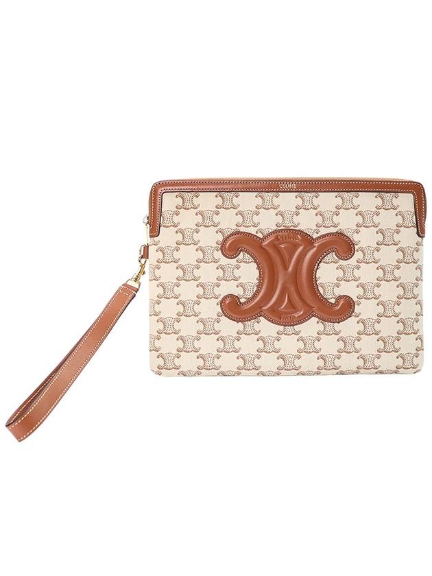 CELINE Textile Triomphe Print Calfskin Small Strap Pouch Bag White