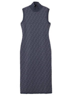 Fendi FF motif sleeveless midi dress blue