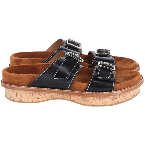 Chloe Marah Topstitched Sandals in Brown Leather