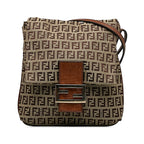 Fendi Zkino Sliding Shoulder Bag 8BT075 Beige Brown Canvas Leather Ladies Fendi