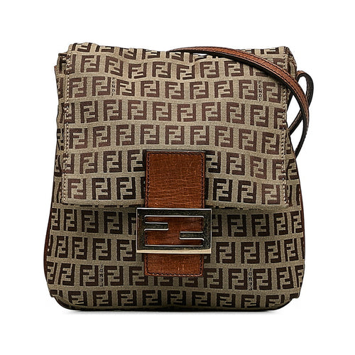 Fendi Zkino Sliding Shoulder Bag 8BT075 Beige Brown Canvas Leather Ladies Fendi