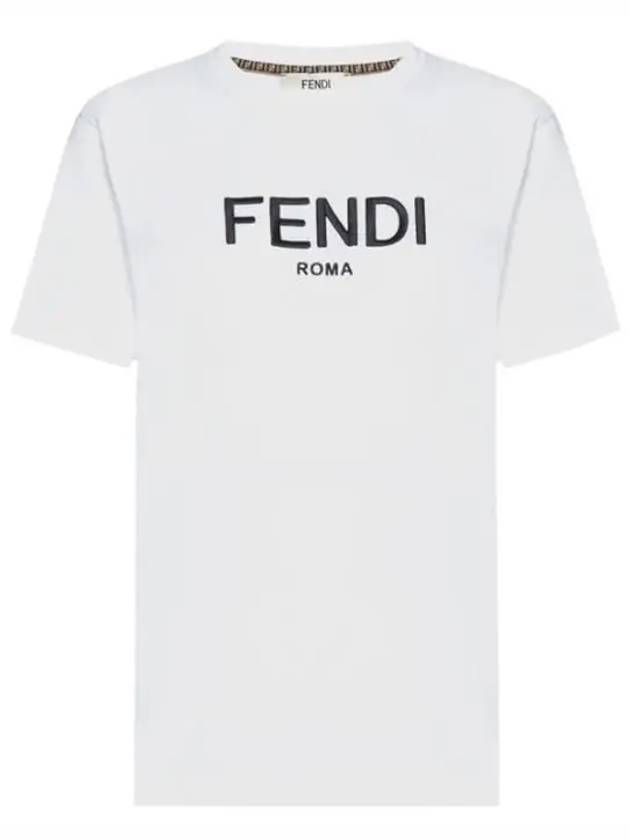 Fendi Embroided Logo Cotton Short Sleeve T-Shirt White