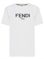 Fendi Embroided Logo Cotton Short Sleeve T-Shirt White