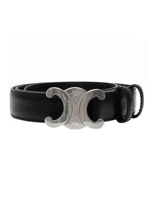 CELINE Silver Triomphe Calfskin Belt Black