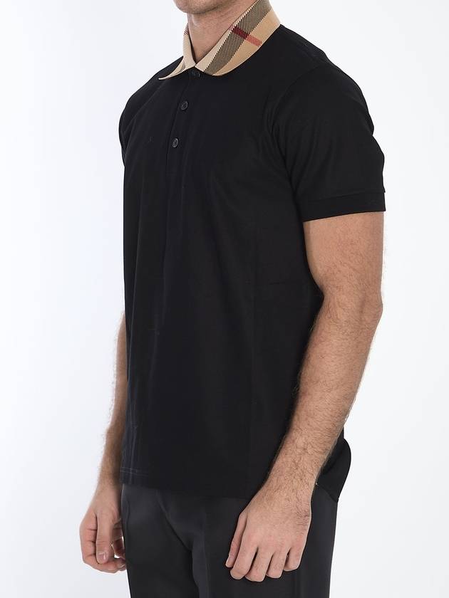Burberry Check Collar Cotton Polo Shirt Black