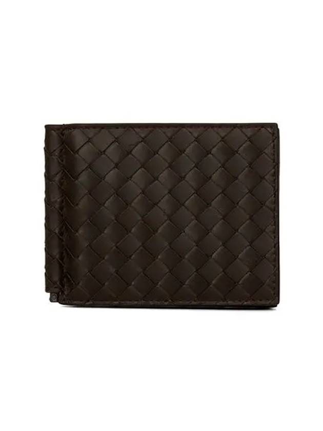 Bottega Veneta Intrecciato Money Clip Card Wallet Dark Brown