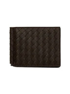 Bottega Veneta Intrecciato Money Clip Card Wallet Dark Brown