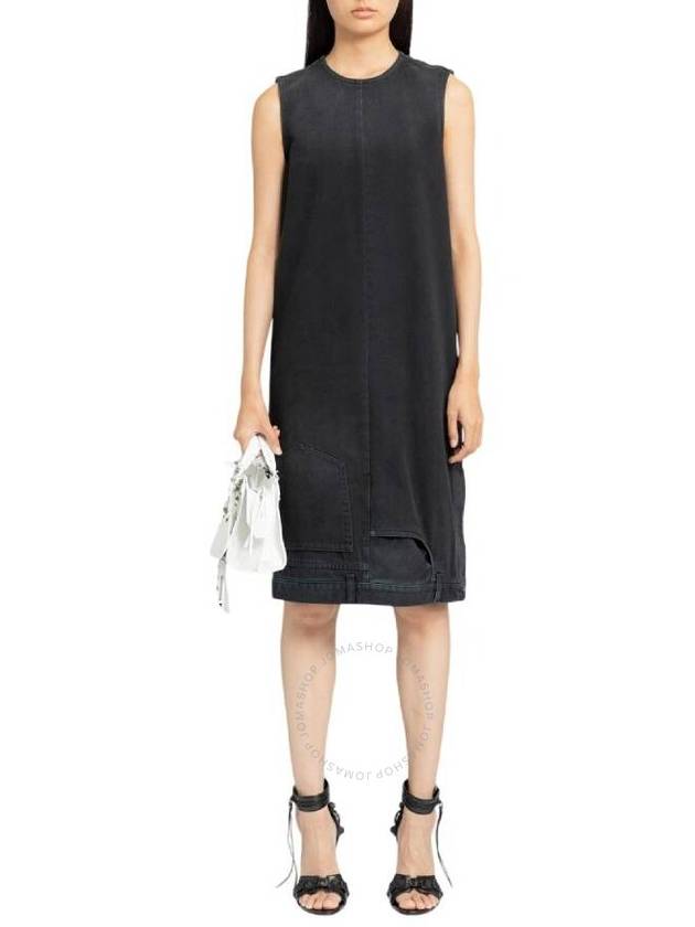 Balenciaga Upside Down Denim Round Neck Sleeveless Midi Dress Black
