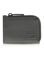 Fendi Logo Leather Card Wallet Grey