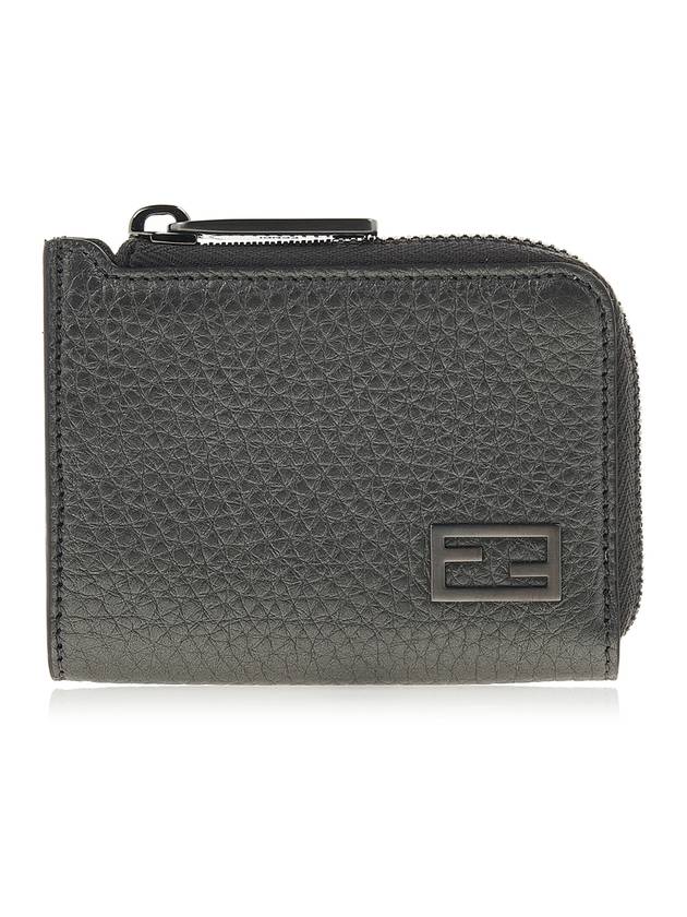 Fendi Logo Leather Card Wallet Grey