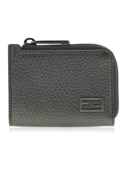 Fendi Logo Leather Card Wallet Grey
