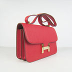 Hermes Calf Leather Message Bag H020 Red Golden