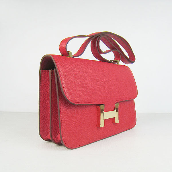 Hermes Calf Leather Message Bag H020 Red Golden