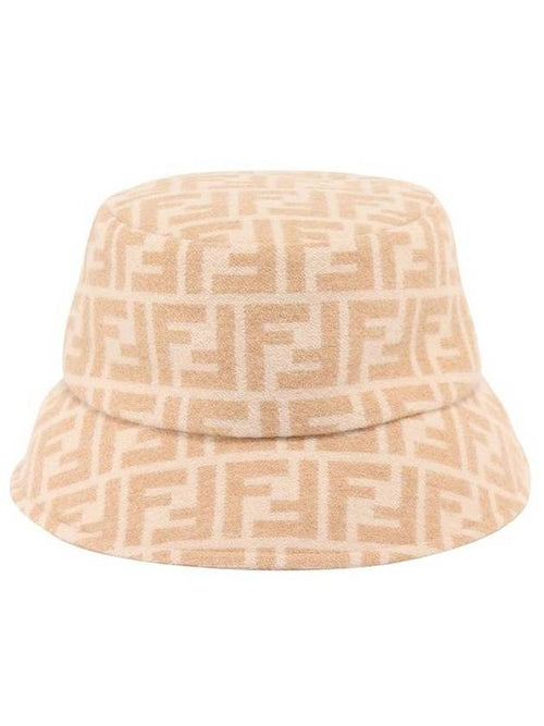 Fendi FF Jacquard Wool Silk Bucket Hat Beige