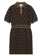 Fendi Kids Cotton FF Logo Dress Brown
