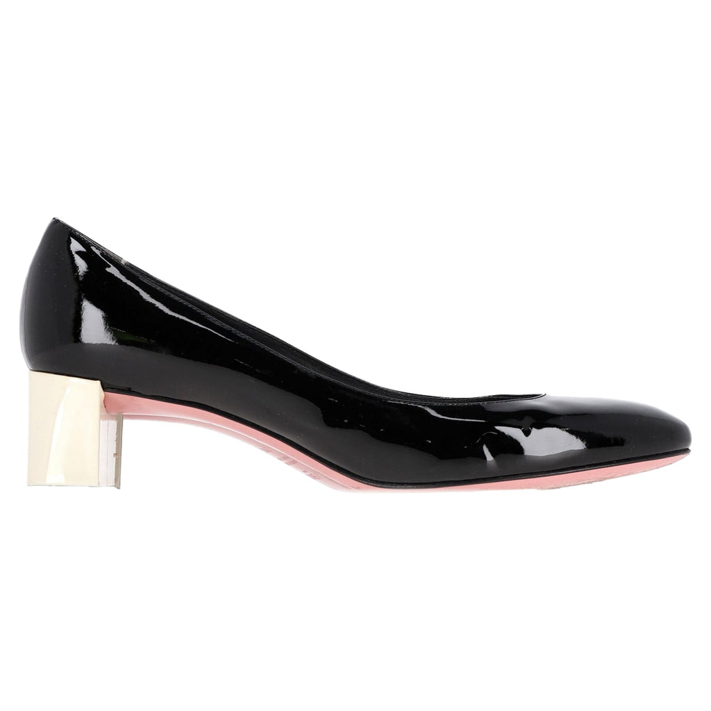 Fendi Low Block Heel Pumps in Black Patent Leather