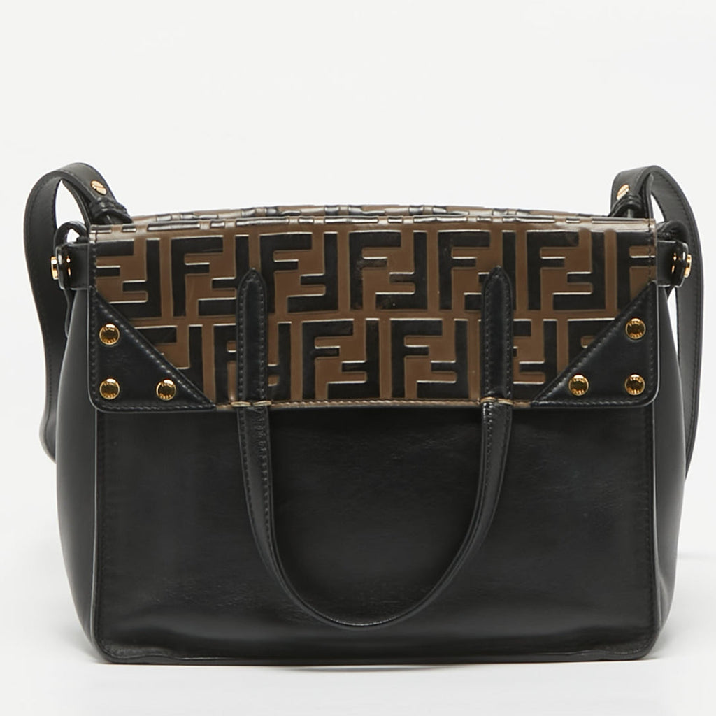 Fendi Black/brown Ff Leather Grace Flip Tote