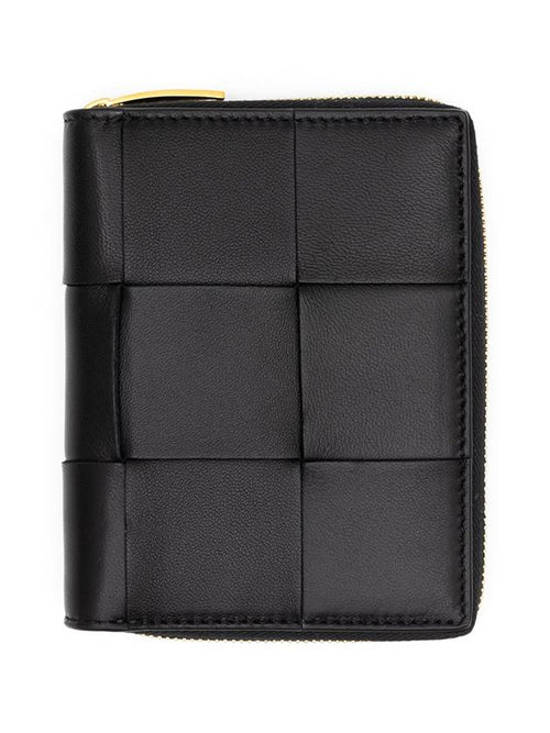 Bottega Veneta Intrecciato Zipper Around Half Wallet Black