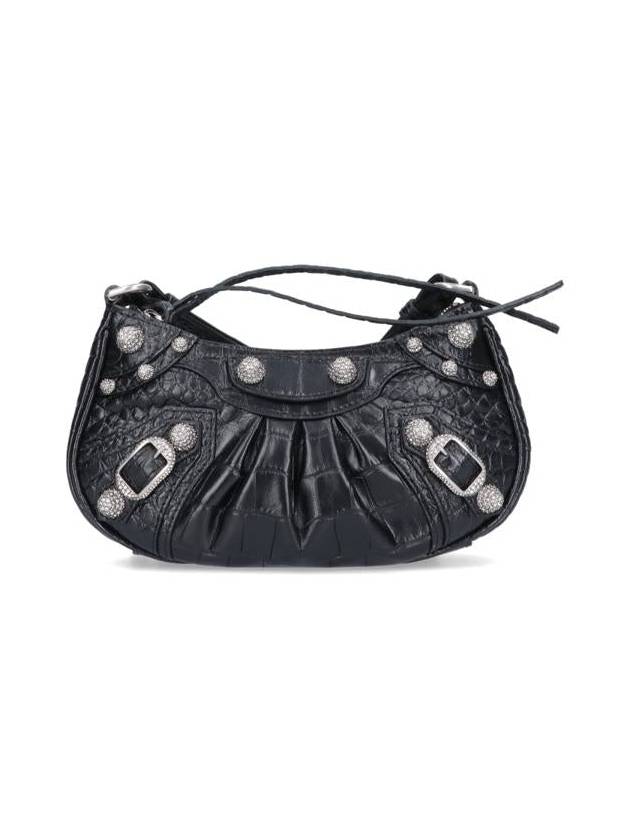 Balenciaga Le Cagol Mini Silver Chain Crocodile Shoulder Bag Black