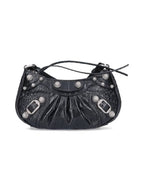 Balenciaga Le Cagol Mini Silver Chain Crocodile Shoulder Bag Black