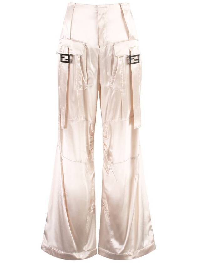 Fendi Women's Viscose Shiny Cargo Straight Pants Beige