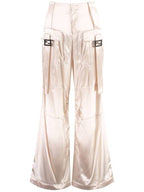 Fendi Women's Viscose Shiny Cargo Straight Pants Beige