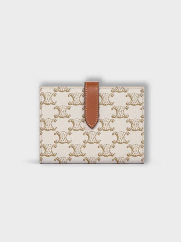 CELINE Triomphe Strap Canvas Half Wallet White Tan