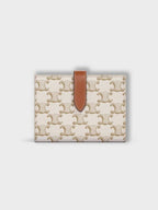 CELINE Triomphe Strap Canvas Half Wallet White Tan