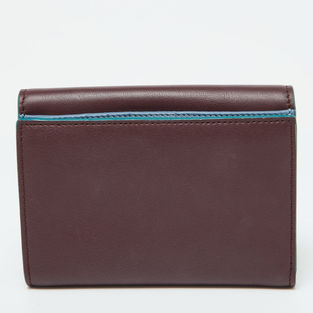 Fendi Burgundy Leather Peekaboo Trifold Wallet