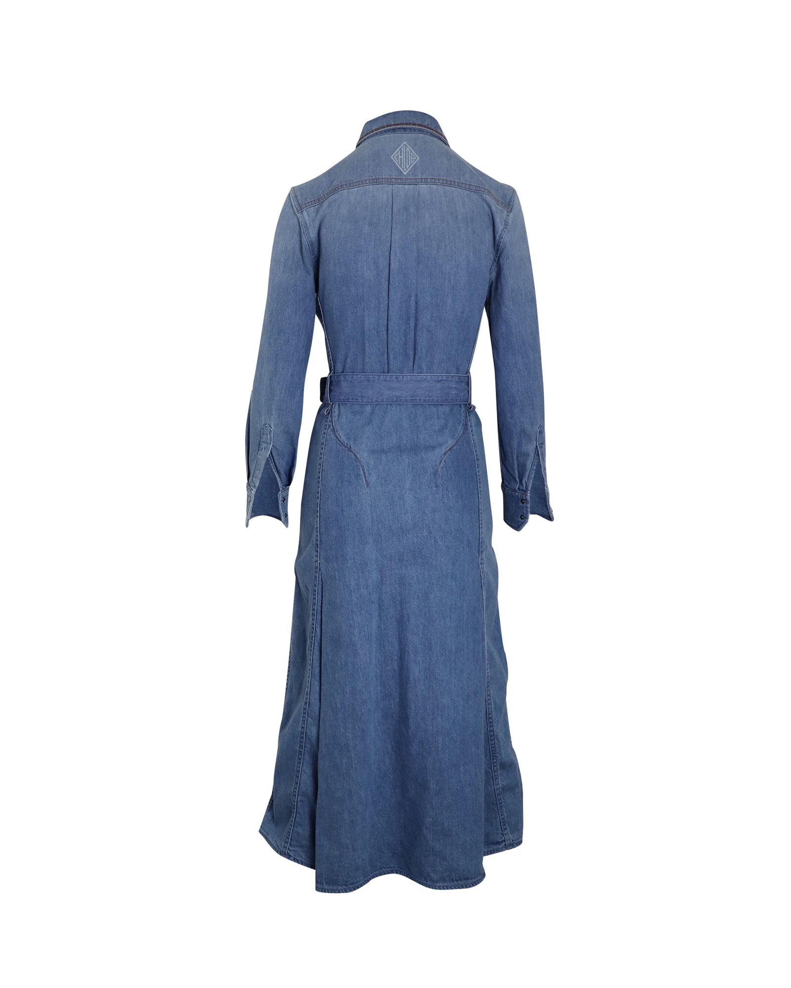 Chloe Belted Midi Shirt Dress in Blue Cotton Denim