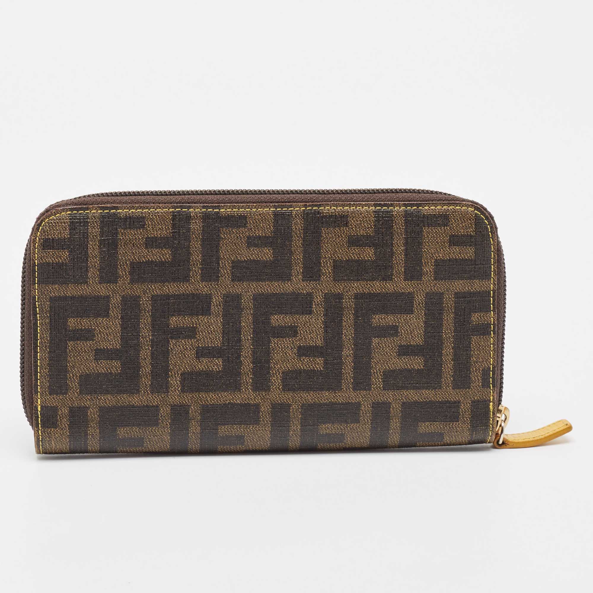 Fendi Zucca Coated Canvas Zip Around Continental Wallet