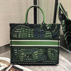 Dior Book Tote Dior Bag In Green Animals Embroidered Canvas