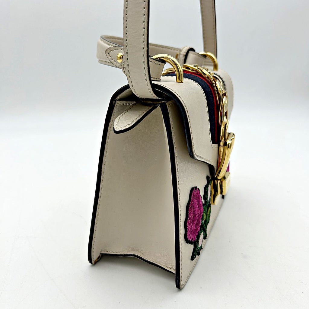 GUCCI Mini Sylvie Top Handle Bag Floral Ivory LA27140