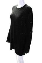 Chloe Womens Black Wool Open Knit Crew Neck Long Sleeve Sweater Dress