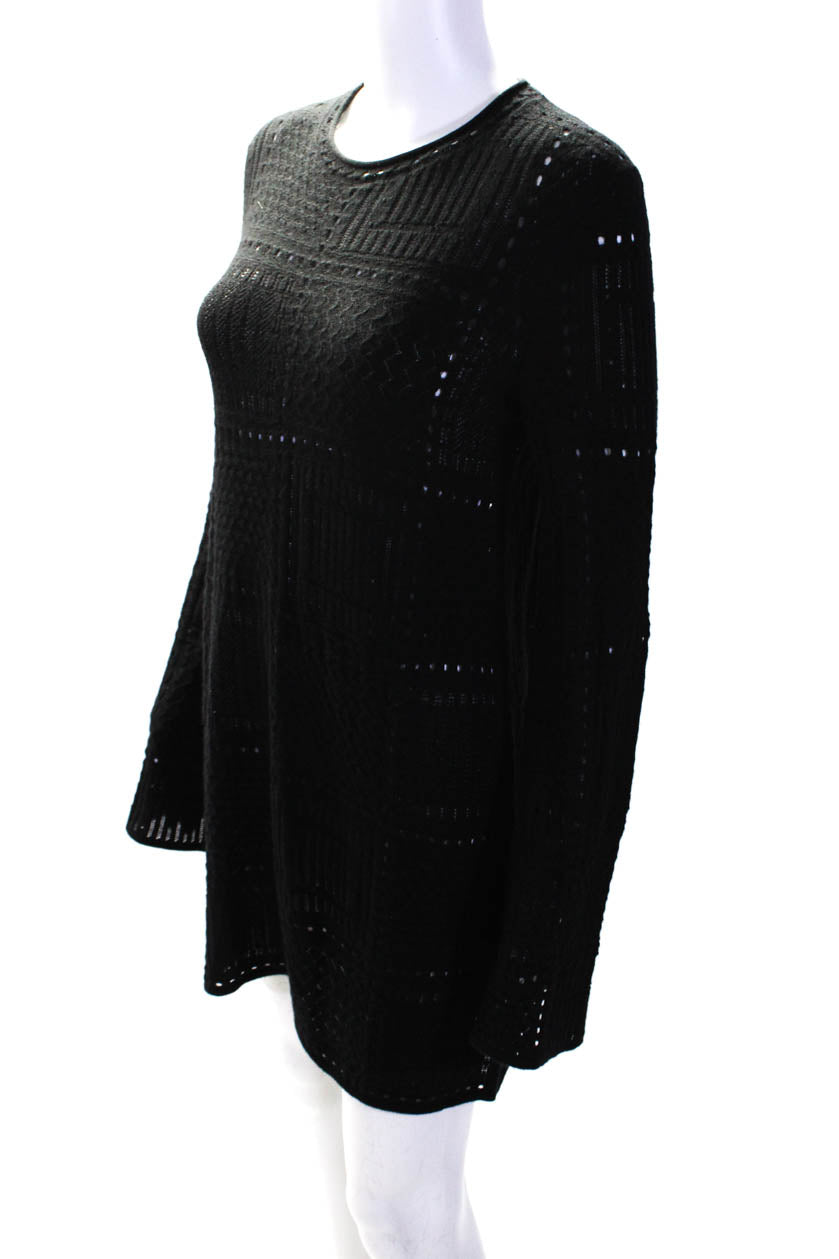 Chloe Womens Black Wool Open Knit Crew Neck Long Sleeve Sweater Dress