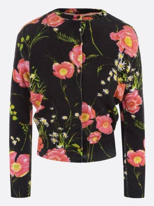 Balenciaga N26 women's knitted sweater Poppy print wool cropped cardigan