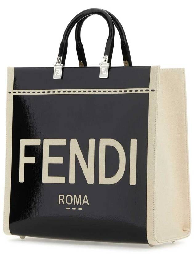 Fendi Sunshine Patent Leather Medium Tote Bag Black