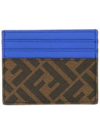 Fendi Diagonal FF Canvas Leather Card Wallet Blue