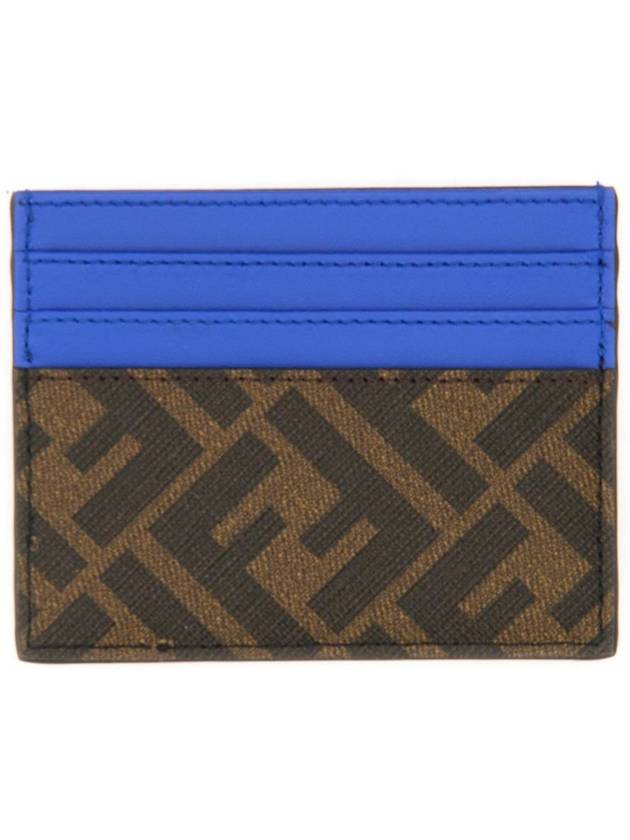Fendi Diagonal FF Canvas Leather Card Wallet Blue