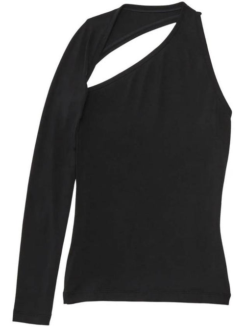 Balenciaga Cut Out One Shoulder Long Sleeve T-Shirt Black