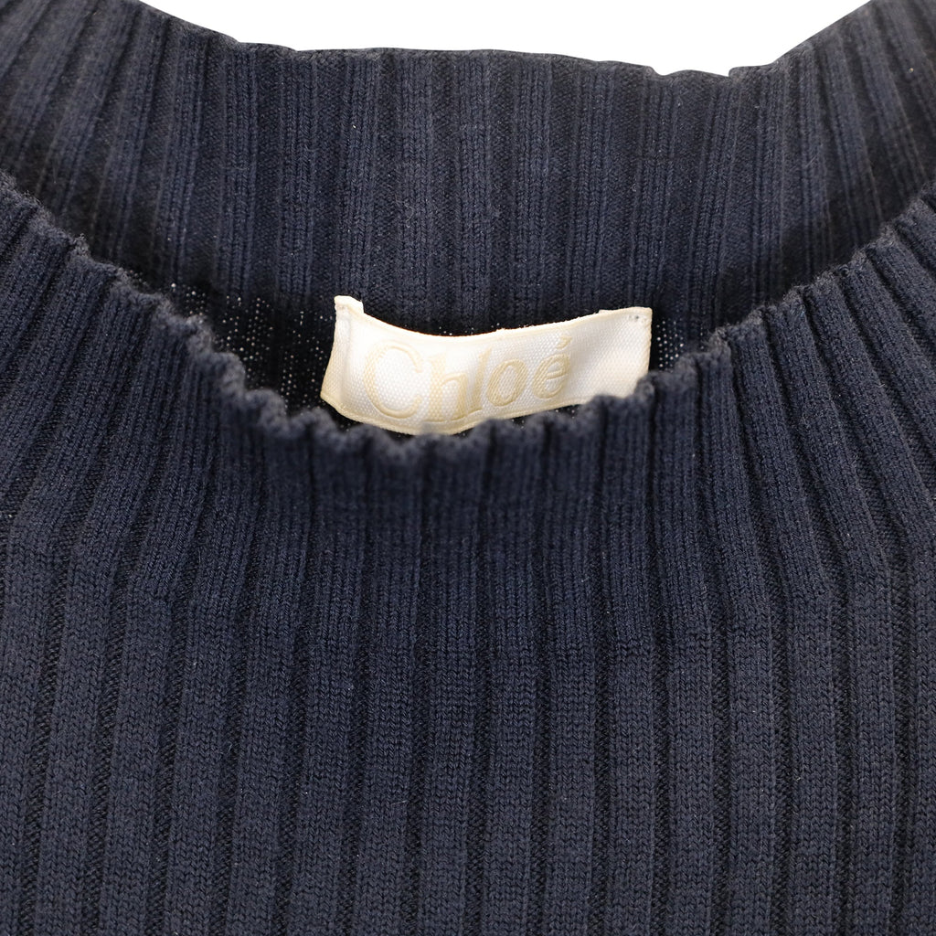 Chloe Ribbed Knit Dress in Navy Blue Wool