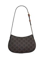CELINE Tilly Triomphe Medium Canvas Calfskin Shoulder Bag Tan